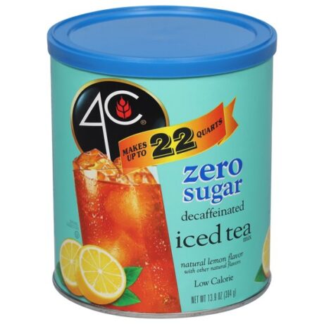 4C Zero Sugar Naturally Decaffeinated Lemon Flavor Iced Tea Mix 13.9 oz. Canister