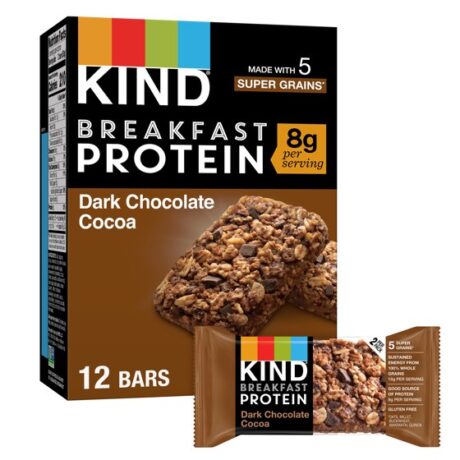 KIND Breakfast Gluten Free Dark Chocolate Cocoa Protein Snack Bars, 1.76 oz, 12 Count One Box