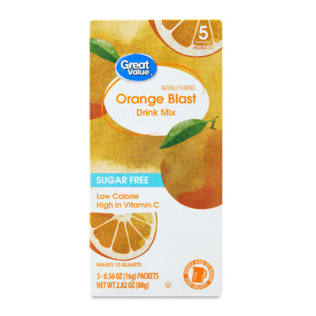 Great Value Sugar-Free Orange Blast Drink Mix Powder, 0.56 oz, 5 Count
