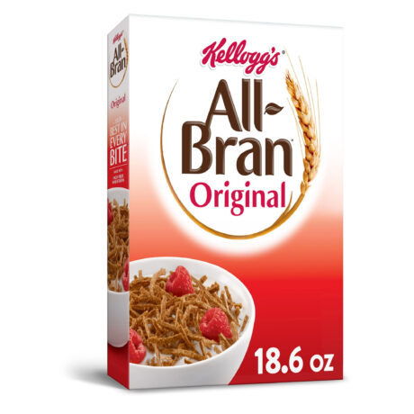 Kellogg's All Bran Breakfast Cereal, 8 Vitamins and Minerals, High Fiber Cereal, Original, 18.6oz Box