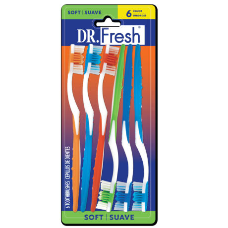Dr. Fresh Toothbrushes with Tongue Cleaner for Adults, Soft, 6 Count