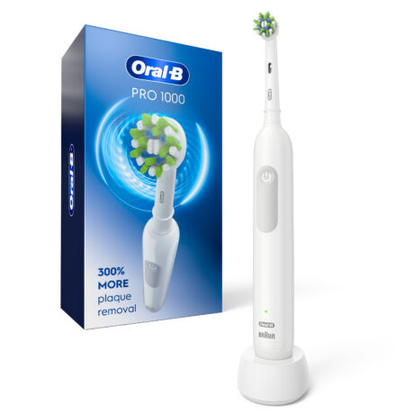 Oral-B Pro 1000 Rechargeable Electric Toothbrush, White, 1 Count, Adults and Children 3+