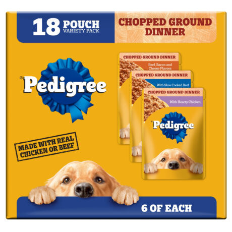Pedigree Chopped Ground Dinner Adult Wet Dog Food Cheese Variety Pack, 3.5 Oz. Pouches (18 Pack)
