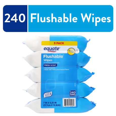 Equate Flushable Wet Wipes, Fresh Scent, 240 Wipes (5 Pack), Compare to Cottonelle®