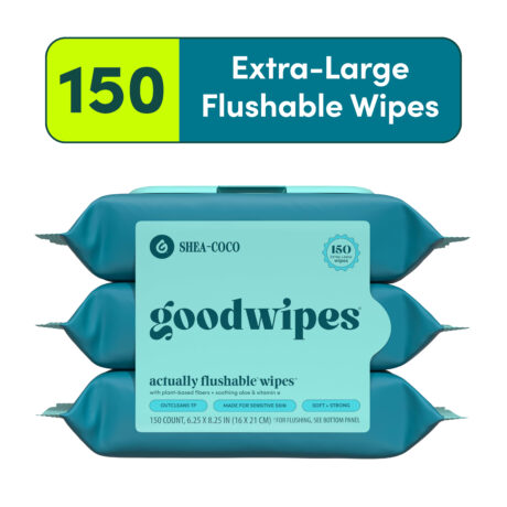 Goodwipes Flushable Butt Wipes Safe for Sensitive Skin, Shea-Coco Scented, 3 Pack, 150 Total Wipes