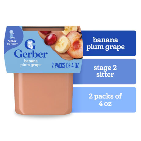 Gerber Stage 2 Baby Food, Banana Plum Grape Puree Tubs, Baby Puree, 2PK 8 oz