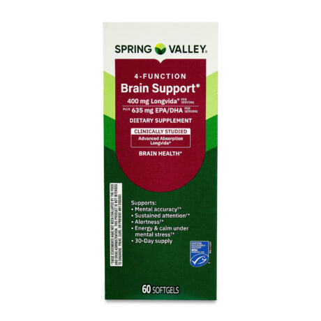 Spring Valley 4-Function Brain Support Dietary Supplement Softgels for Brain Health, 60 Count
