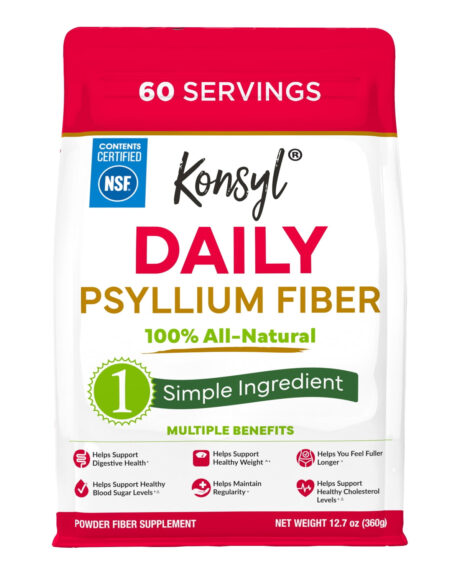 Konsyl Daily Psyllium Fiber Powder, 1 Single Ingredient for Digestive Health, Zero Sugar, 60 Serv.